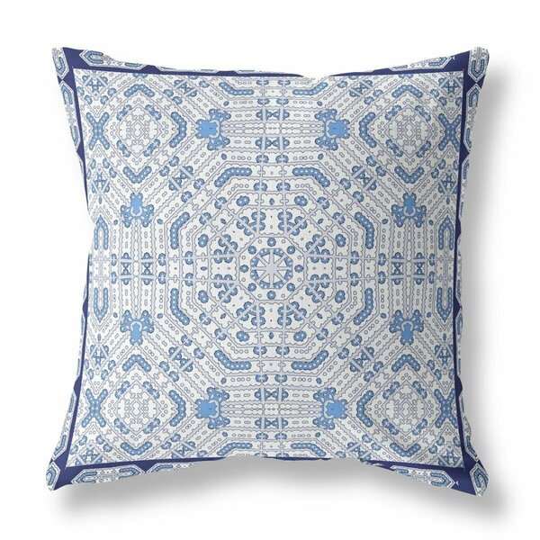 Homeroots 16 in. Geostar Indoor & Outdoor Throw Pillow White Gray & Blue 414984